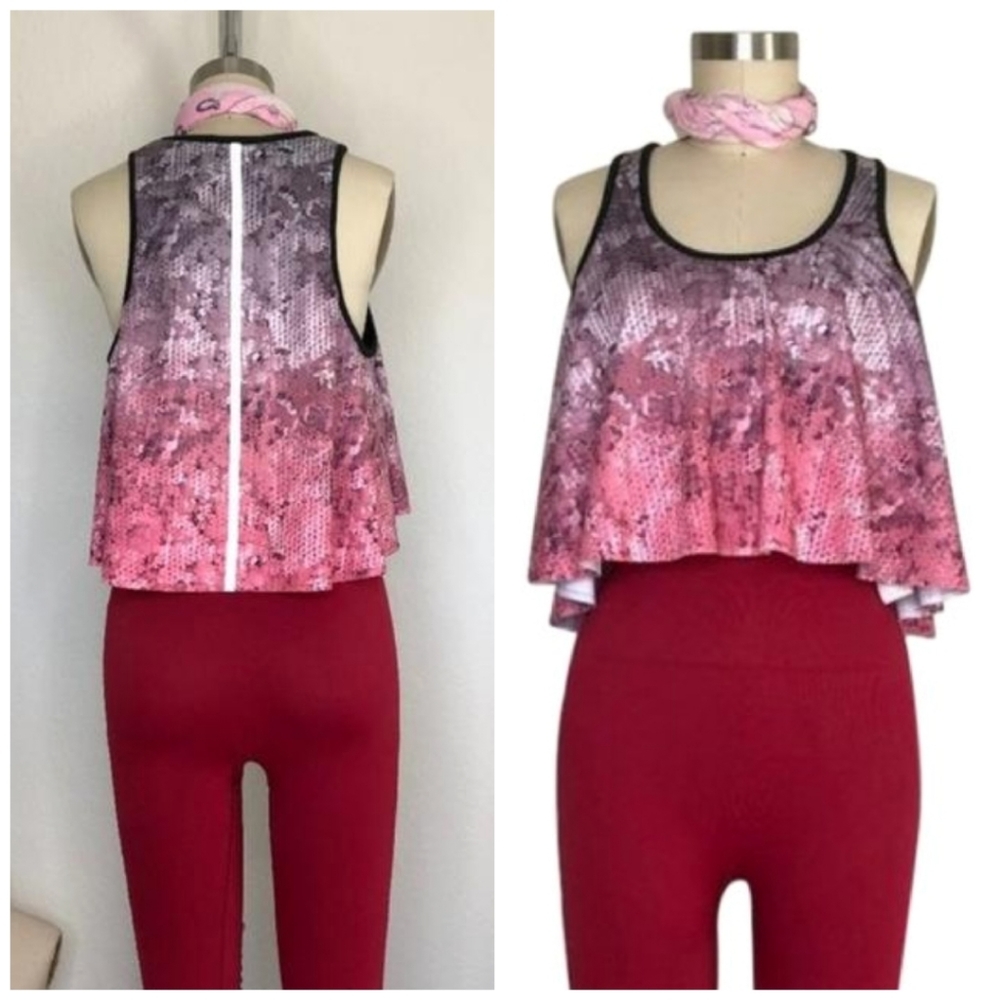 NEW! Rebecca Minkoff Tipi Bra Rose Pink Sequin Racerback Cropped Athletic Tank